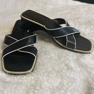 LOFT 90’s style Square Toe Black and White Women block heels